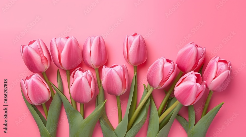 Bouquet of tulips. Flat lay Bouquet of tulips. Flat lay