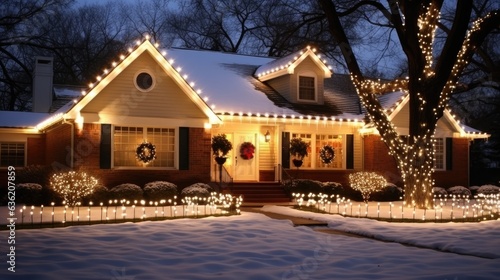 Christmas night lights decorating house created with Generative AI technology