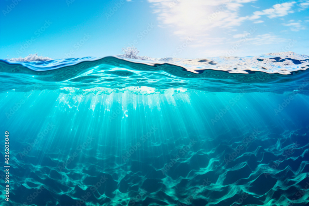underwater view with sky and wave