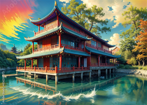 Landscape of traditional chinese Garden. Asian theme landscape. photo