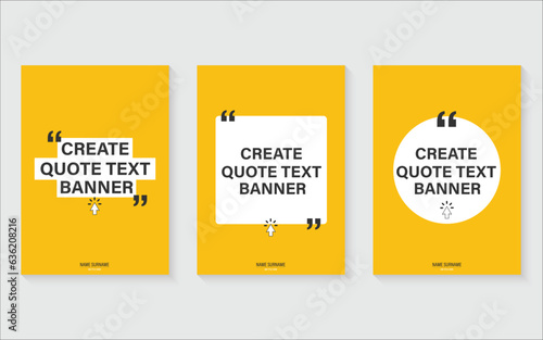 Quote design template. Empty textbox frame with copyspace Borders with separate quotation marks on background. social media posts and banner website. Empty Quote Frames on yellow background.