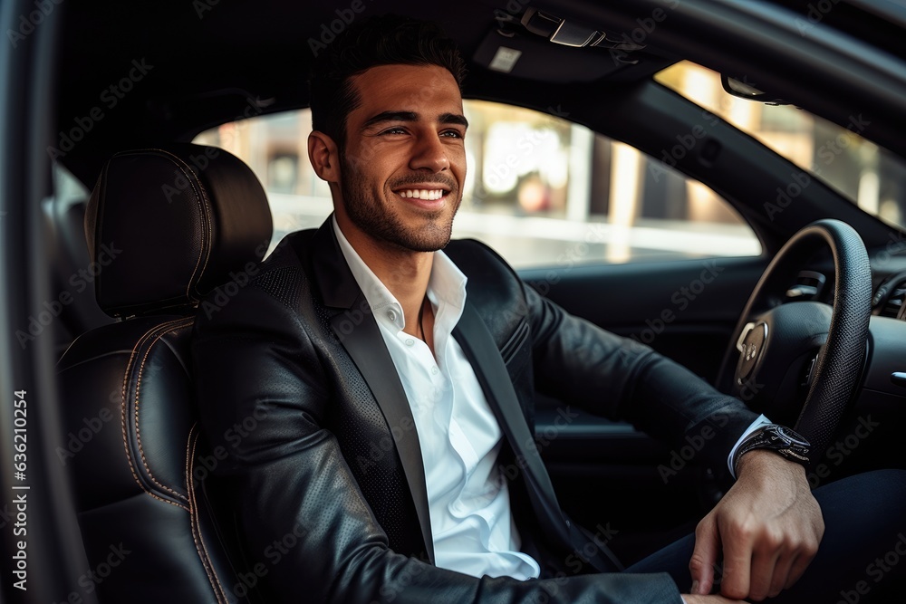 a man sitting in the driver’s seat of a car. He is wearing a white shirt and a black jacket, and his hand is resting on the steering wheel. Generative AI a man sitting in the driver’s seat of a car. He is wearing a white shirt and a black jacket, and his hand is resting on the steering wheel. Generative AI
