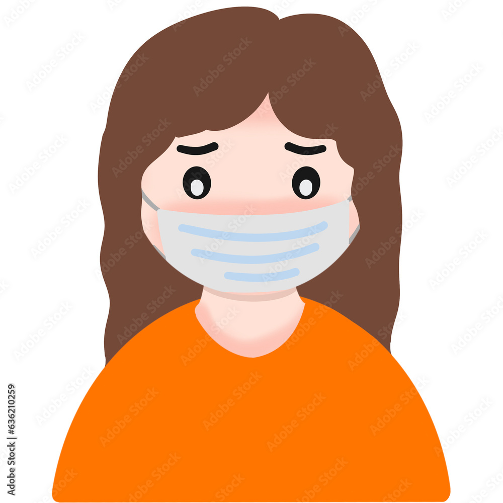 illustration of a person with a orange shirt, person in a mask illustration of a person with a orange shirt, person in a mask