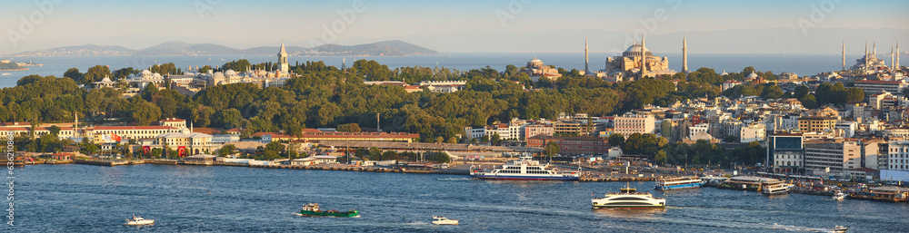 Istanbul panoramic view. Orient and occident seaside. Marmara sea. Turkey