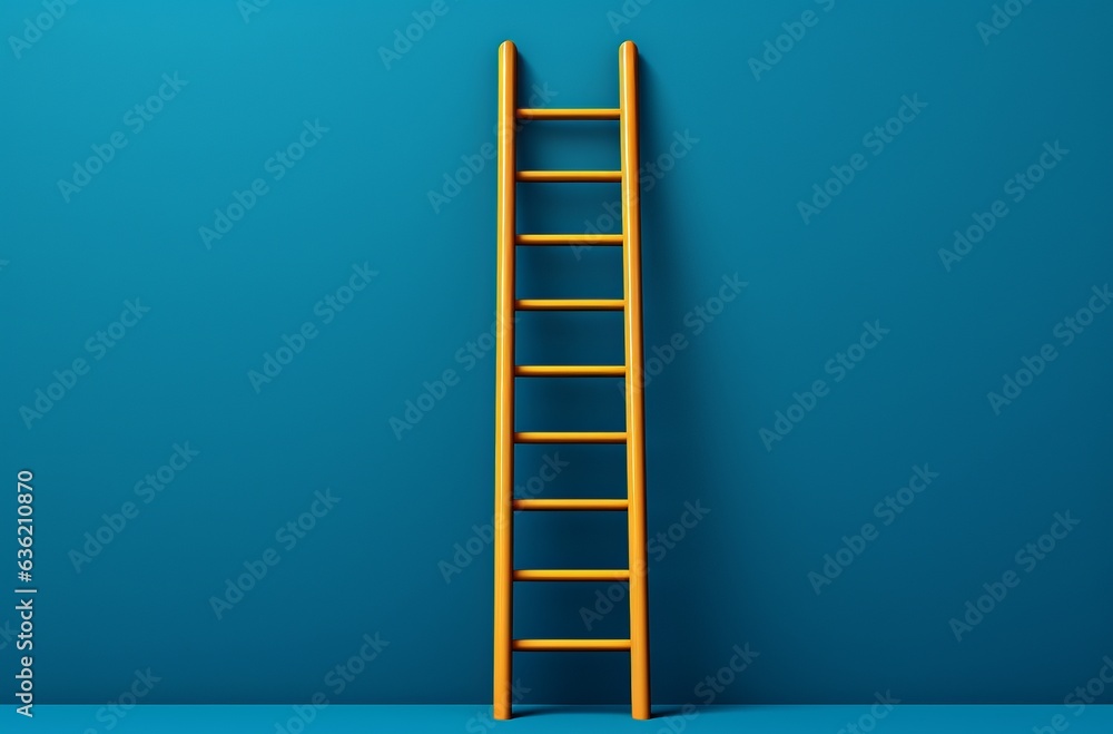 ladder is sticking up from a blue wall