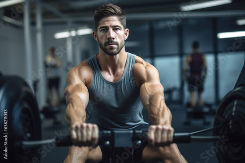 Strong man exercising in the gym