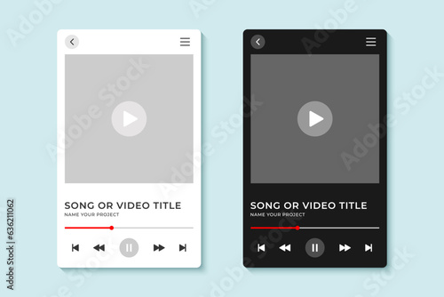 Podcast music player vector design template. Video player frame mockup interface fit for web or mobile app