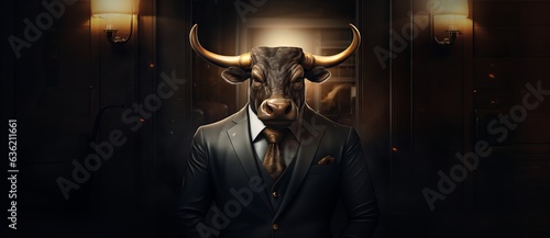 face of a bull in suit and tie