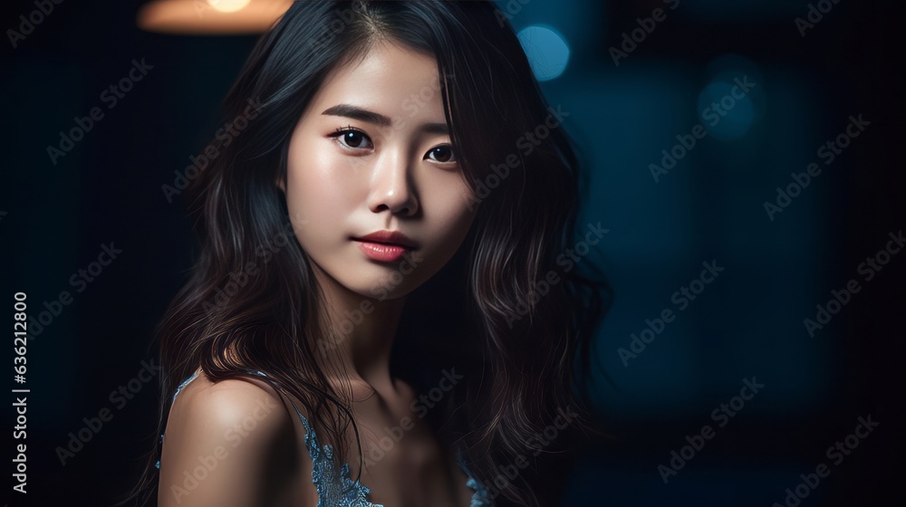 Arrogant asian girl with wavy hair, ai art