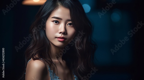 Arrogant asian girl with wavy hair, ai art