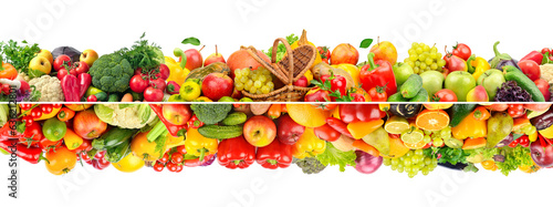 Collection of fruits, vegetables and berries isolated on white