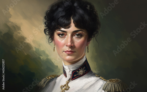 Oil painting of woman general in a military dress suit