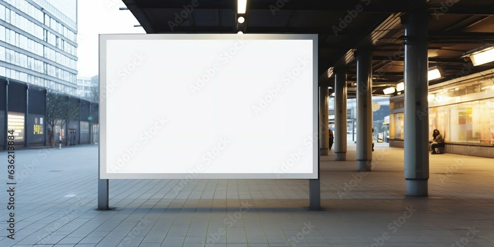 Empty Blank Signboard in Public Space for Advertisement. Generative ai Empty Blank Signboard in Public Space for Advertisement. Generative ai