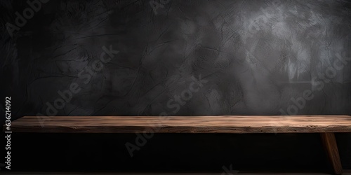 Vintage empty wooden table on chalkboard background with empty space