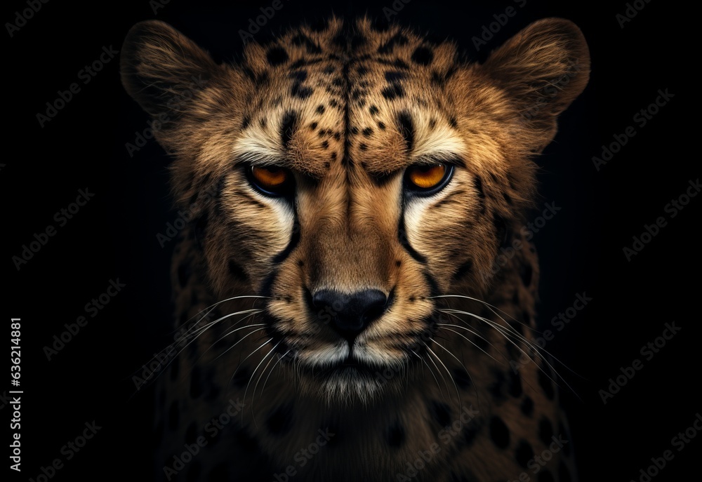 cheetah head against the black background cheetah head against the black background