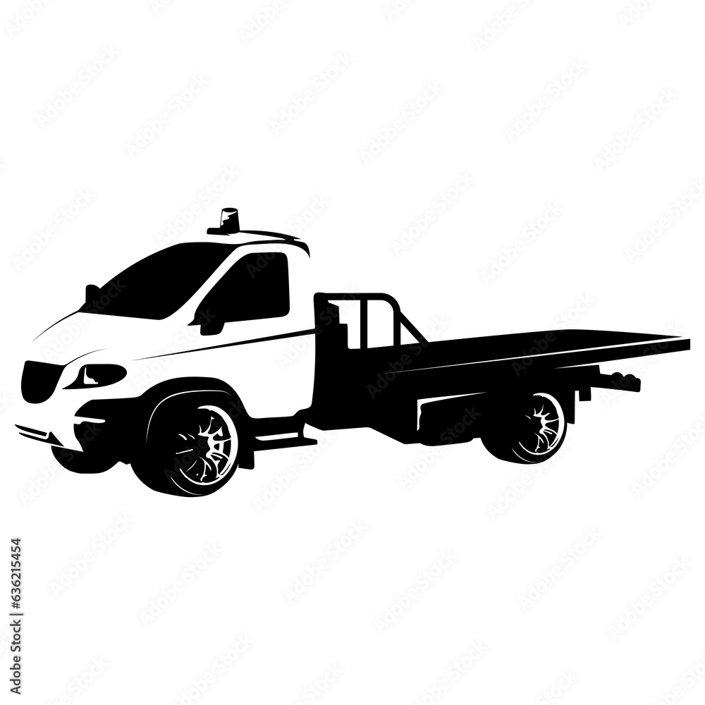 Tow truck car silhouette. Assistance in case of an accident and evacuation of incorrect parking