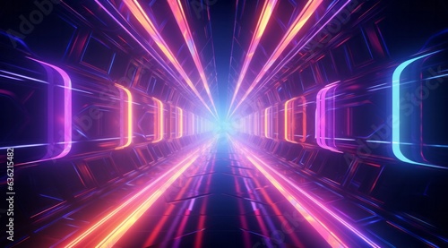 Vibrant Neon Tunnel with Colorful Lights, Futuristic Design, and Copy Space, Generative AI
