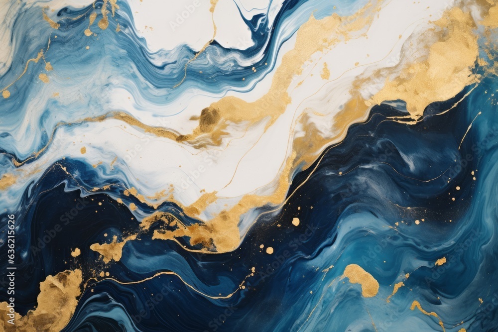 Fluid: A Captivating Blend of Blue, Gold, and White, Generative AI Fluid: A Captivating Blend of Blue, Gold, and White, Generative AI