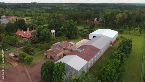 Yerba Mate Factory On Rural Landscape In Apostoles, Misiones, Argentina. aerial ascend photo