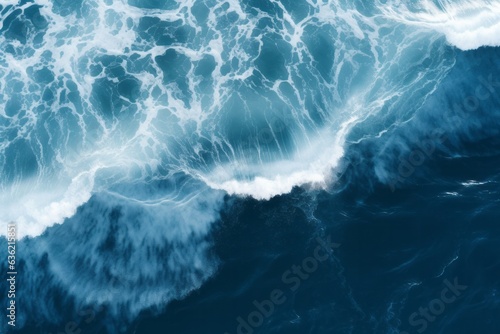 Powerful Black Wave Crashing into Majestic Blue Ocean, Dramatic Nature Background with Copy Space, Generative AI