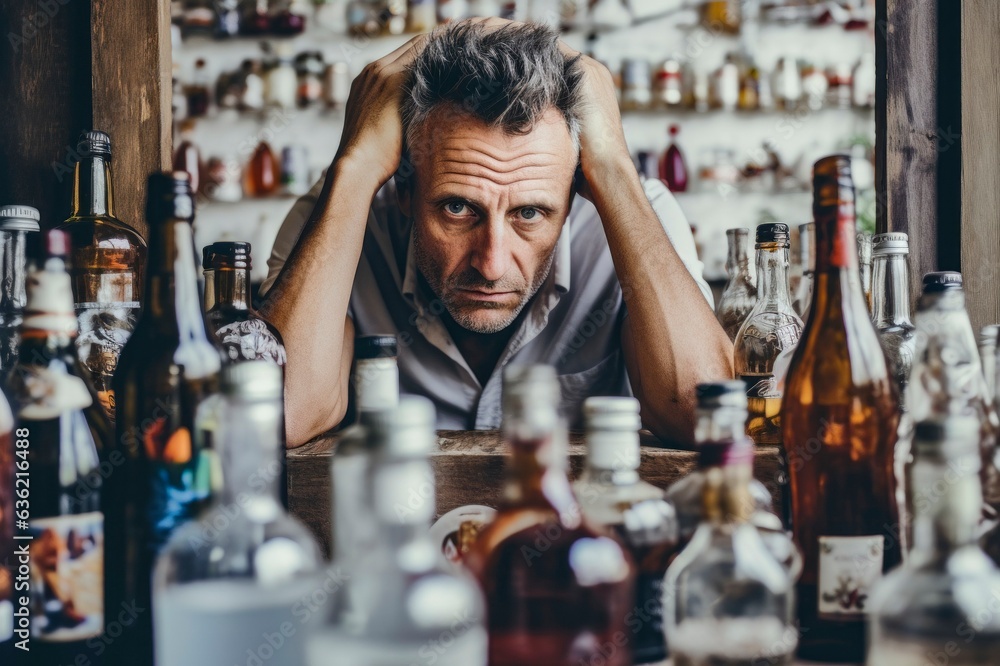 Distraught Alcoholic Man: Symbolic Expression of Alcoholism at the Table