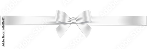 White Ribbon Bow Realistic shiny satin with shadow long horizontal ribbon for decorate your wedding invitation card ,greeting card or gift boxes vector EPS10 isolated on White background Fototapet