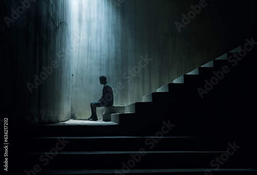 silhouette of someone sitting in the dark © alexxndr