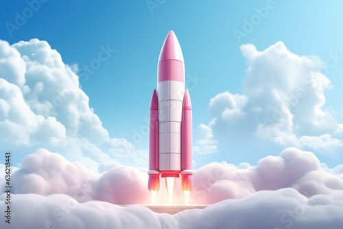 Rocket Launch to Space, Spaceship Takes Off, Space Exploration Mission. Generative AI