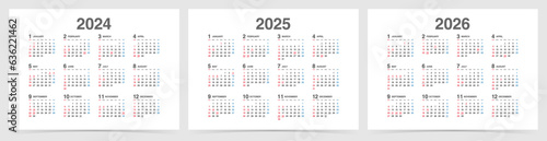 年間カレンダー横 2024年・2025年・2026年セット 日本の祝日・年中行事入り