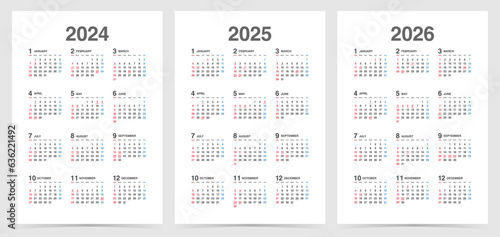 年間カレンダー縦　2024年・2025年・2026年セット
日本の祝日・年中行事入り
