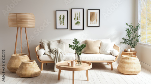 Stylish Living Room Interior Mockup, Modern Interior Design, 3D Render, 3D Illustration