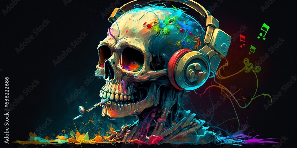 Vibrant Skeleton Grooving with Headphones to Music