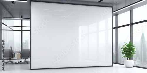 Corporate Blank Wall Mockup in Modern Office Interior. Generative ai
