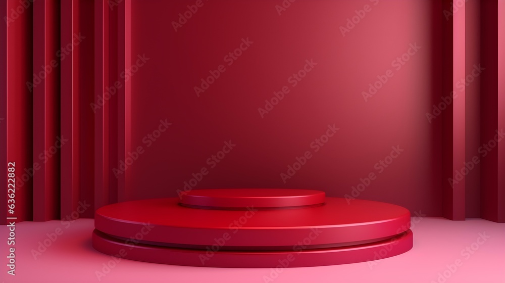 Ruby Room with an Empty Podium. Amazing Background for Product Presentation. Ruby Room with an Empty Podium. Amazing Background for Product Presentation.
