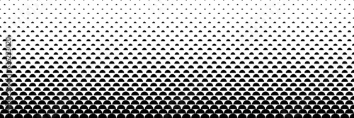 horizontal black halftone of semicircle design for pattern and background.