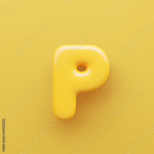 3D Yellow letter P with a glossy surface on a yellow background .