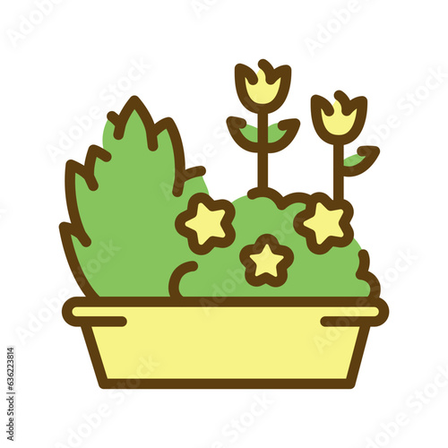 Flower bed color line icon. Garden service.