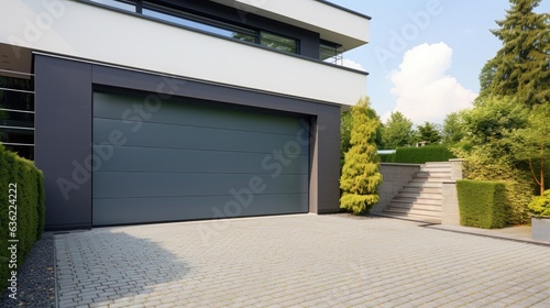 Canvas-taulu Modern and luxurious garage with driveway and roller door created with Generativ
