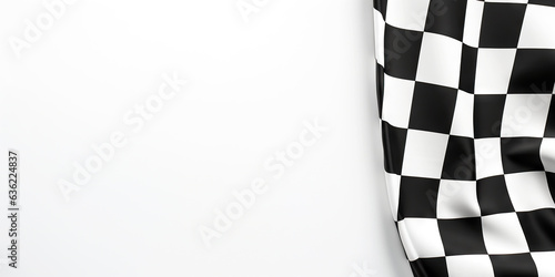 Checkered finish flag on white background, top view. Space for text. Generative AI © AngrySun