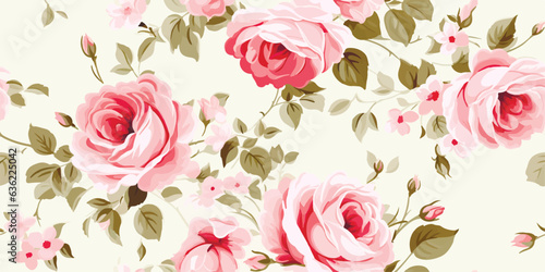 Flower and plant. Floral classic seamless print in shabby chic style. Flowers vector illustration: peony, rose, aster, leaves and plants for background, pattern and wallpaper