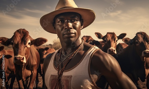 south african farmer with cows.