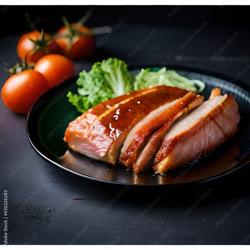Grilled duck breast fillet steak on a neutral background, created and generated by AI