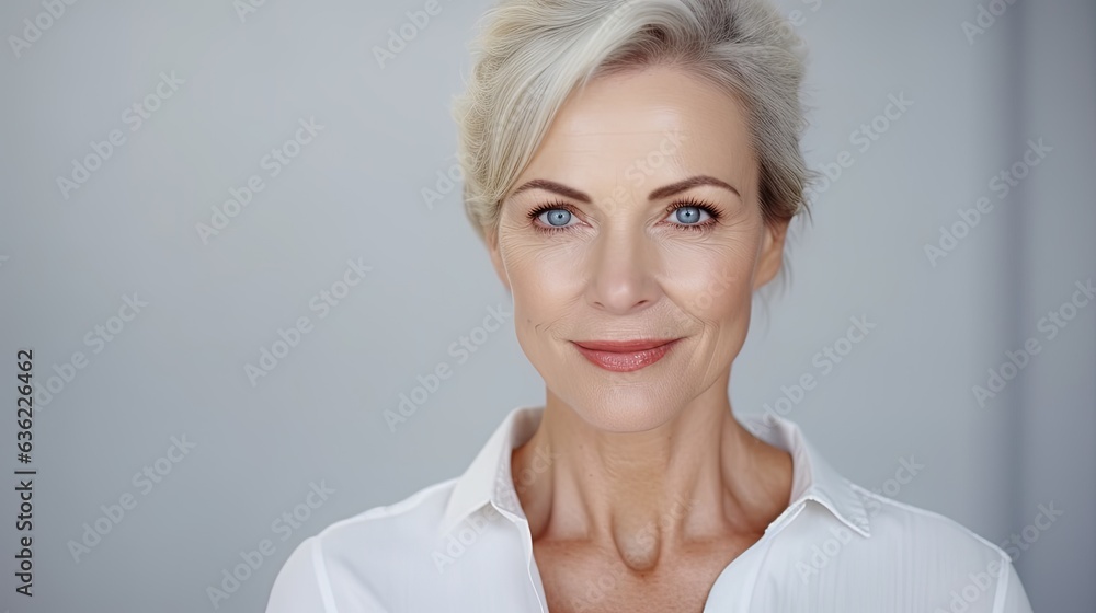 closeup portrait of a ... woman with a studio background - mockup template for skincare/beauty products/ads (generative AI)