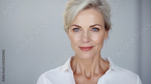 closeup portrait of a ... woman with a studio background - mockup template for skincare/beauty products/ads (generative AI)