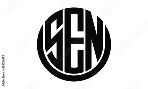 SEN shield in circle logo design vector template. lettermrk, wordmark, monogram symbol on white background.