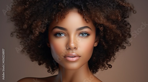closeup portrait of a young afro american woman with a studio background - mockup template for skincare/beauty products/ads (generative AI)