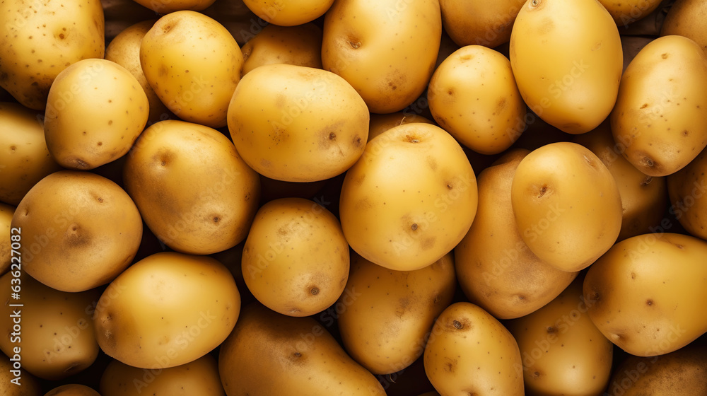 Fresh potatoes with water drops background. Vegetables backdrop. Generative AI Fresh potatoes with water drops background. Vegetables backdrop. Generative AI