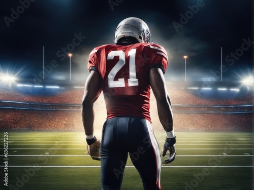 football player wearing in uniform with backdrop stadium