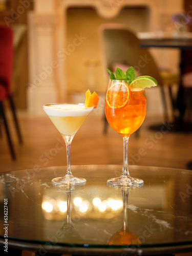 Colourful aperitif cocktails with citrus