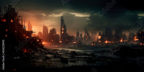 Soncept of war and destroyed city Fantastic background Generative Ai